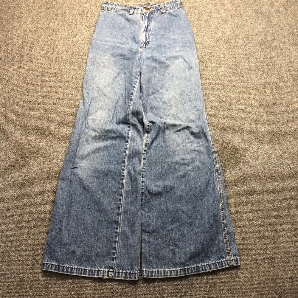 Vintage Maverick High Waisted Bell Bottom Wide Leg Jeans Medium Wash Talon Zip